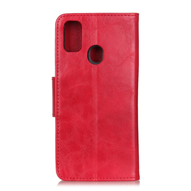 Leren Hoesje Samsung Galaxy M21 Rood Zwart Telefoonhoesje Omkeerbare Splitlederen Sluiting