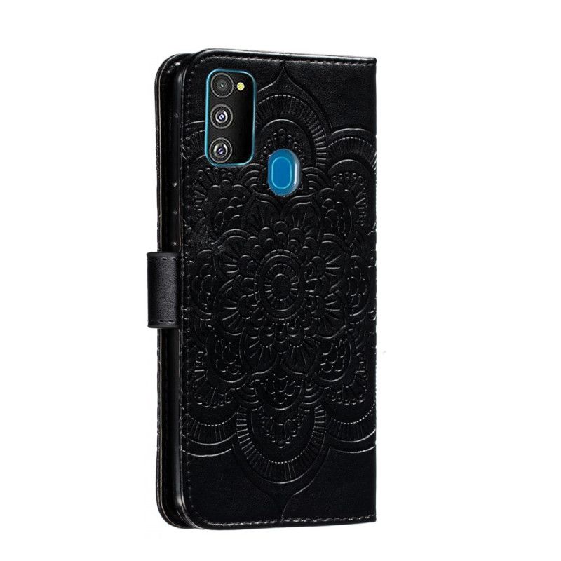 Leren Hoesje voor Samsung Galaxy M21 Grijs Zwart Hele Mandala