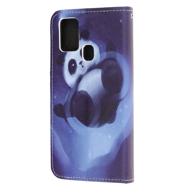 Leren Hoesje voor Samsung Galaxy M21 Pandaruimte Met String