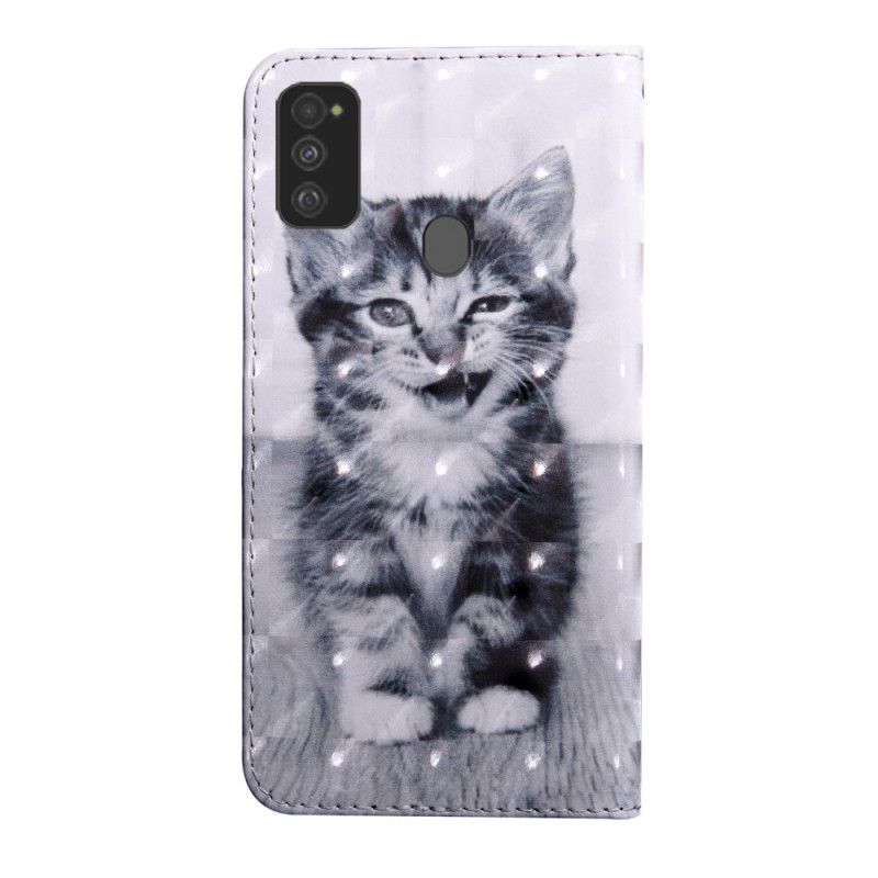 Leren Hoesje voor Samsung Galaxy M21 Zwart-Witte Kat