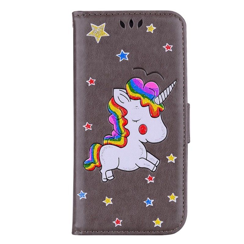 Cover Folio-hoesje Huawei Y5 2018 Telefoonhoesje Glitter Eenhoorn