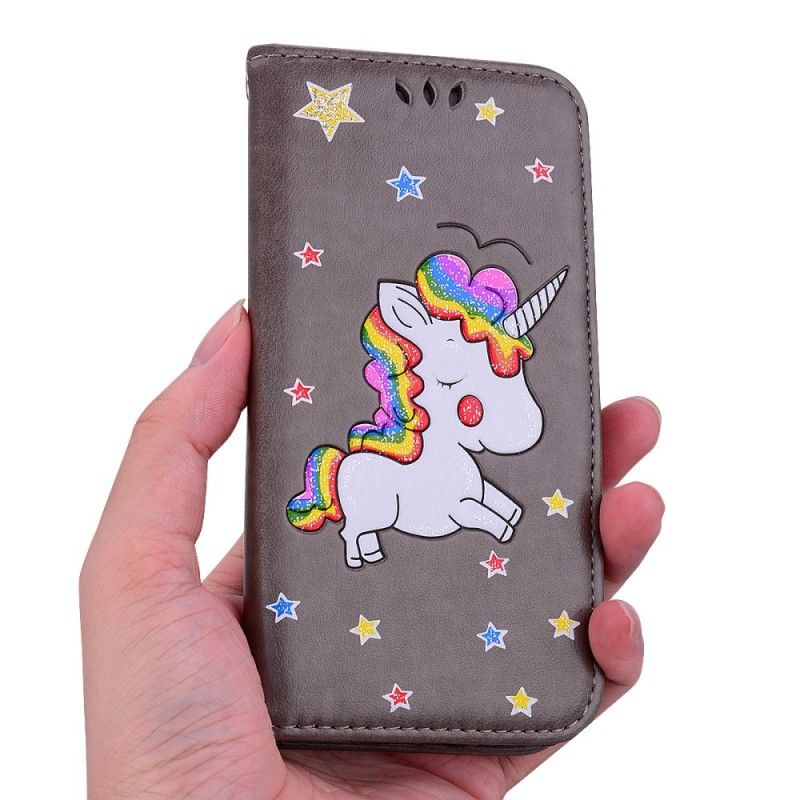 Cover Folio-hoesje Huawei Y5 2018 Telefoonhoesje Glitter Eenhoorn