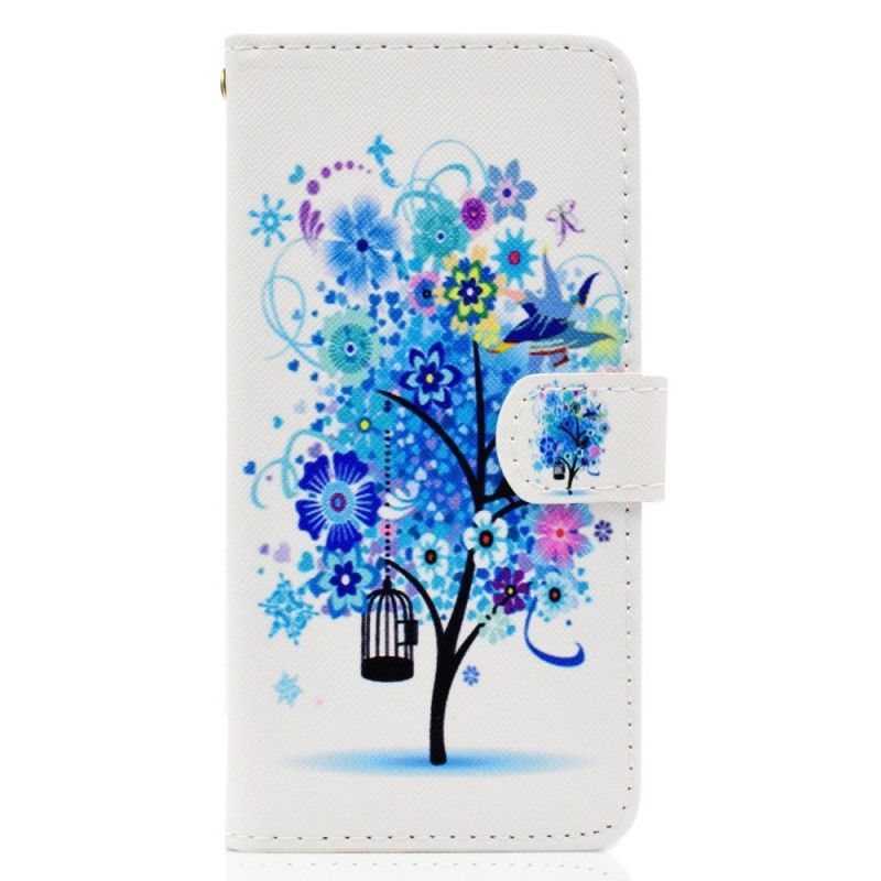 Leren Hoesje voor Huawei Y5 2018 Bloeiende Blauwe Boom