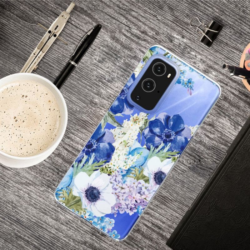 Case Hoesje OnePlus 9 Telefoonhoesje Aquarel Blauwe Bloemen