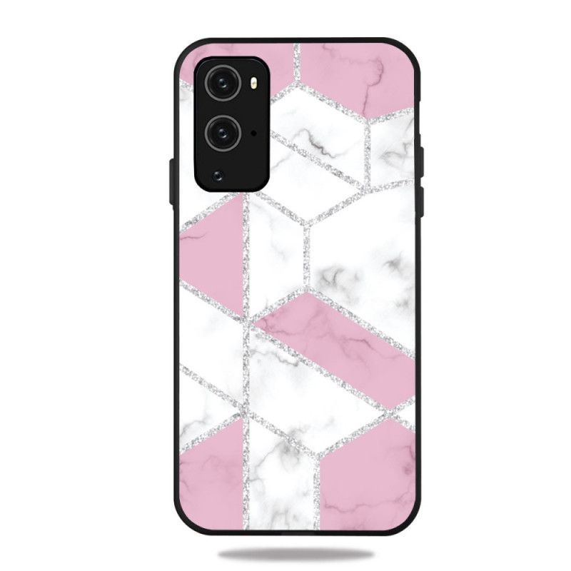 Cover Hoesje OnePlus 9 Roze Wit Telefoonhoesje Marmeren Glitter