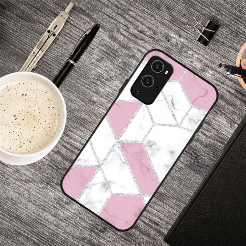 Cover Hoesje OnePlus 9 Roze Wit Telefoonhoesje Marmeren Glitter