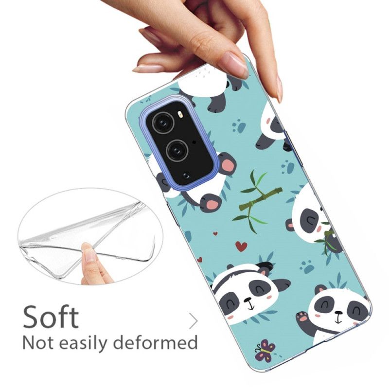 Hoesje OnePlus 9 Lichtblauw Groen Stapel Panda'S