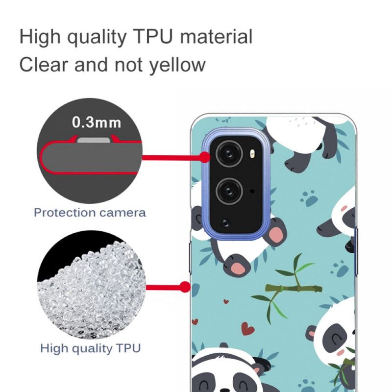 Hoesje OnePlus 9 Lichtblauw Groen Stapel Panda'S