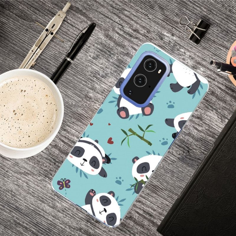 Hoesje OnePlus 9 Lichtblauw Groen Stapel Panda'S