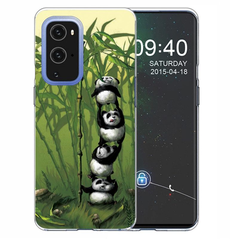 Hoesje OnePlus 9 Lichtblauw Groen Stapel Panda'S