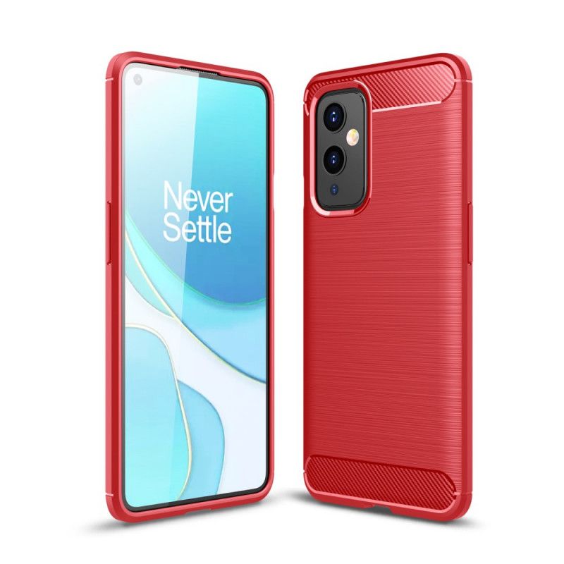 Hoesje OnePlus 9 Rood Zwart Geborsteld Koolstofvezel