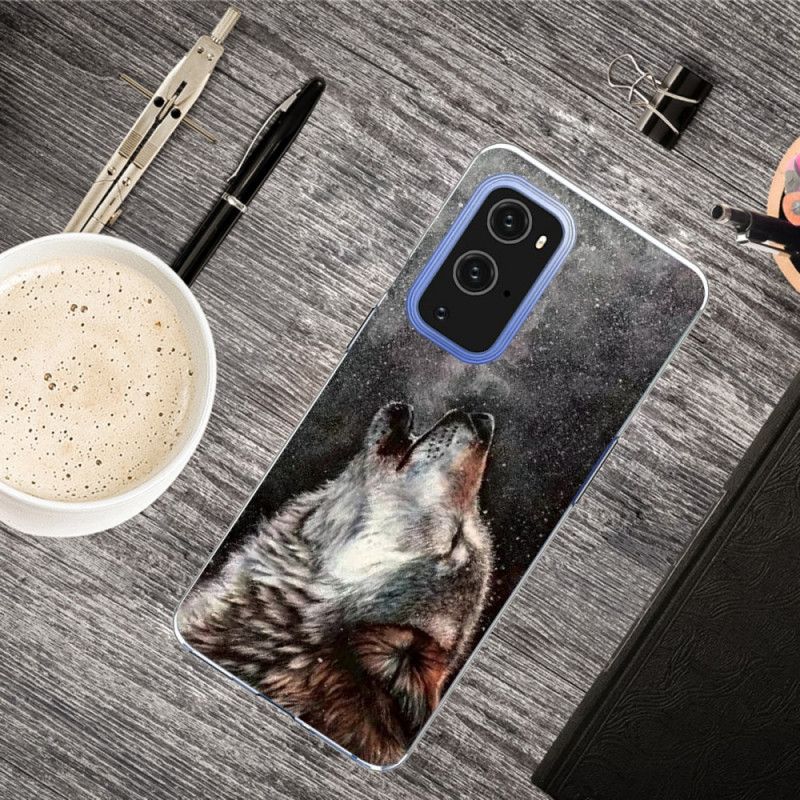 Hoesje voor OnePlus 9 Grijs Zwart Sublieme Wolf