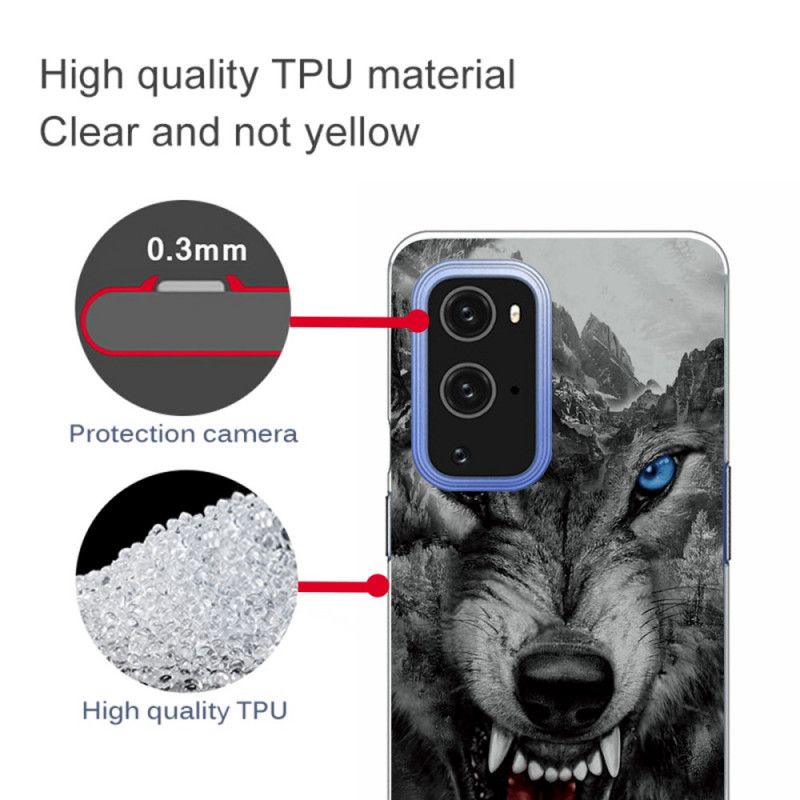 Hoesje voor OnePlus 9 Grijs Zwart Sublieme Wolf