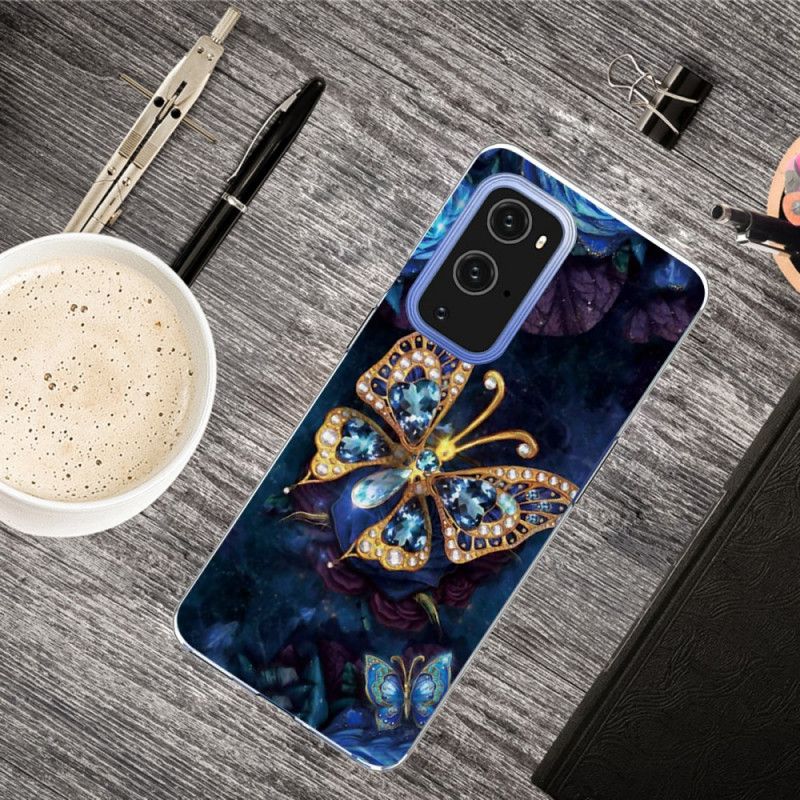 Hoesje voor OnePlus 9 Marineblauw Donkerblauw Luxe Vlinder