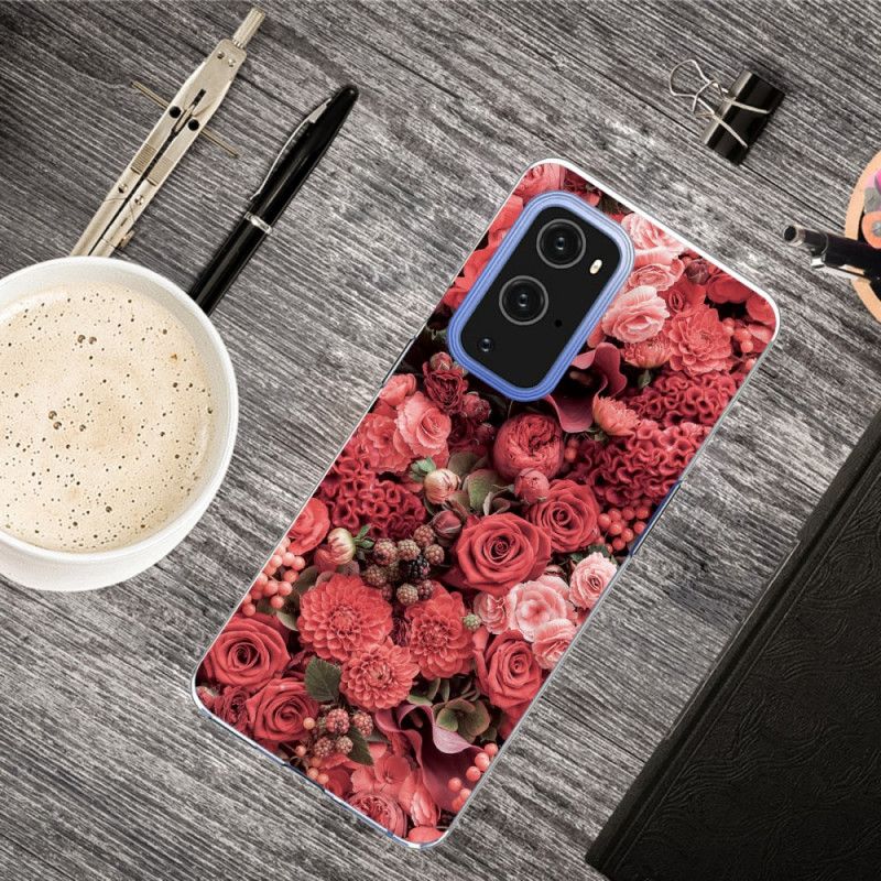 Hoesje voor OnePlus 9 Roze Rood Intense Bloemen