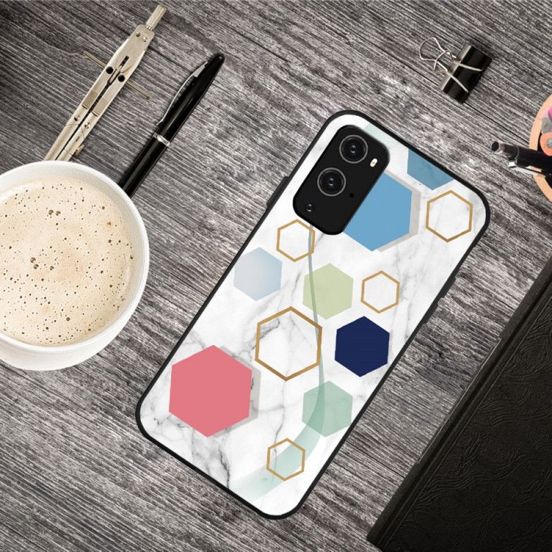 Hoesje voor OnePlus 9 Wit Zwart Marmerkleurige Geometrie