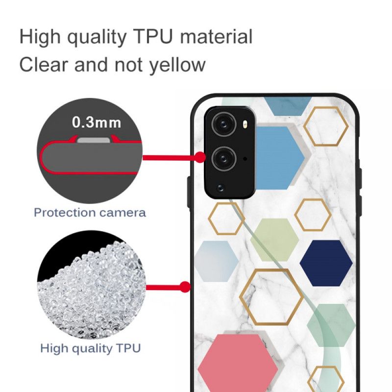 Hoesje voor OnePlus 9 Wit Zwart Marmerkleurige Geometrie