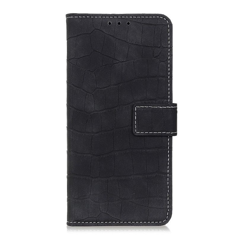 Leren Hoesje OnePlus 9 Donkerblauw Zwart Vintage Stijl Van Krokodillenleer