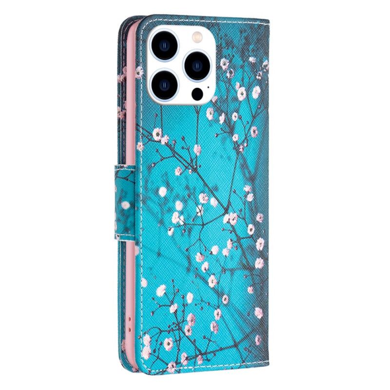 Flip Case Leren iPhone 16 Pro Bloeiende Takken