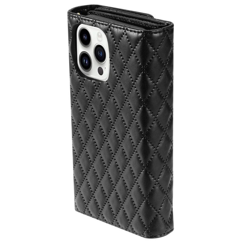 Flip Case Leren iPhone 16 Pro Gewatteerde Portemonnee Met Riem En Schouderriem