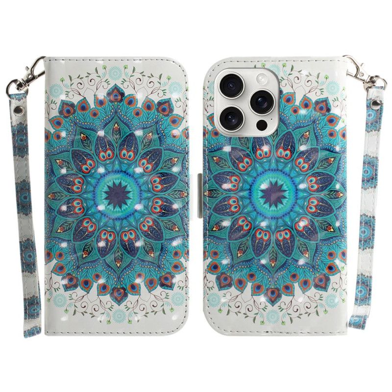 Flip Case Leren iPhone 16 Pro Groene Mandala Met Bandje