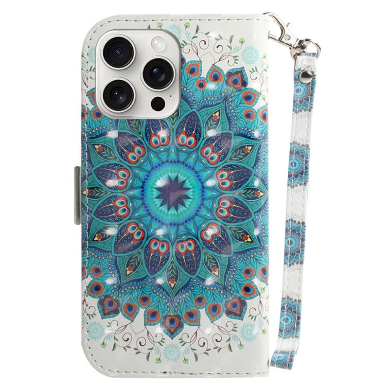 Flip Case Leren iPhone 16 Pro Groene Mandala Met Bandje