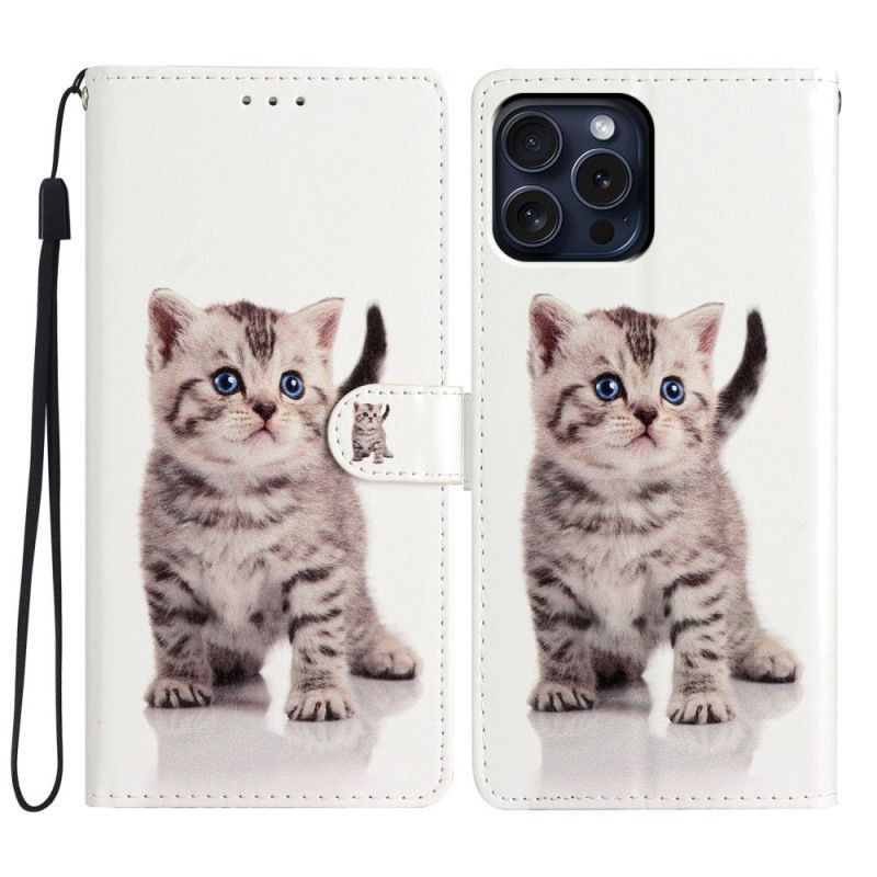 Folio-hoesje iPhone 16 Pro Kleine Kat Met Riem