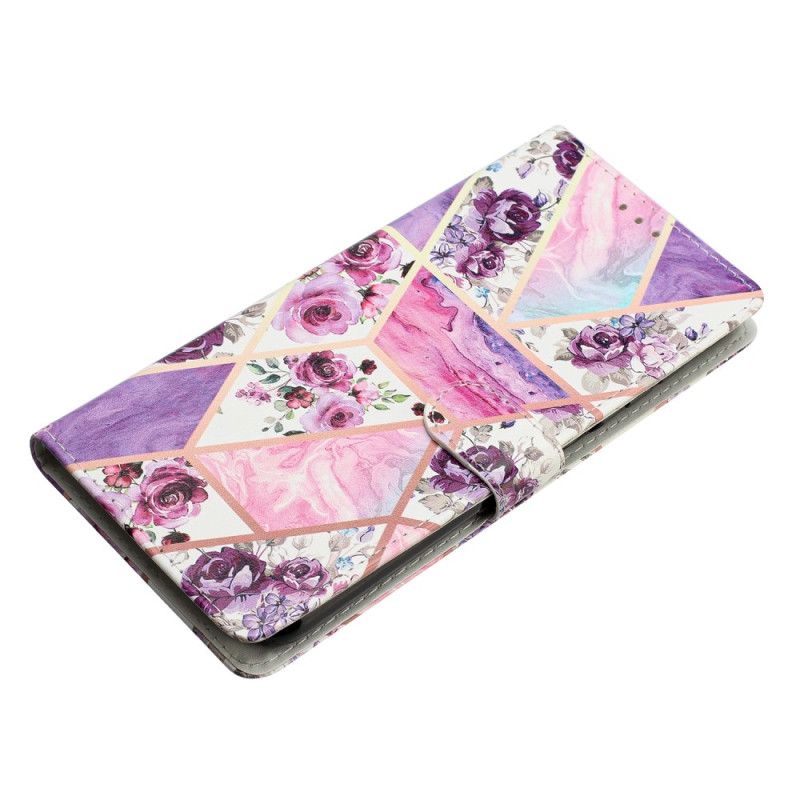 Folio-hoesje iPhone 16 Pro Telefoonhoesje Paarse Bloemen Met Riempje