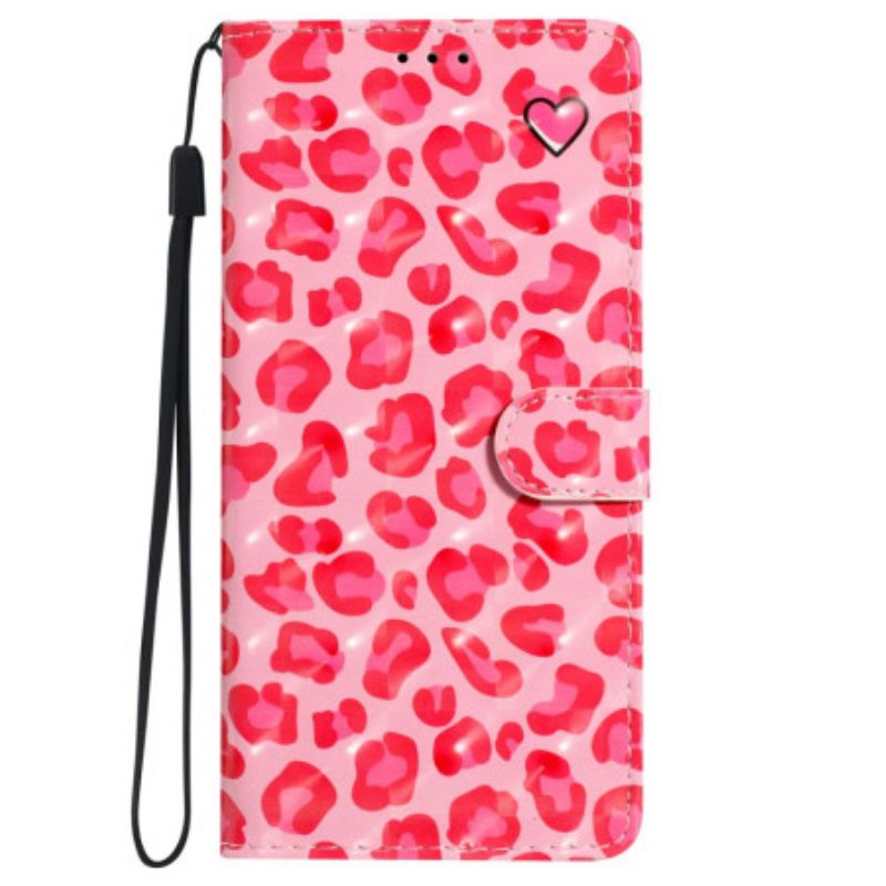 Folio-hoesje iPhone 16 Pro Telefoonhoesje Roze Luipaardband