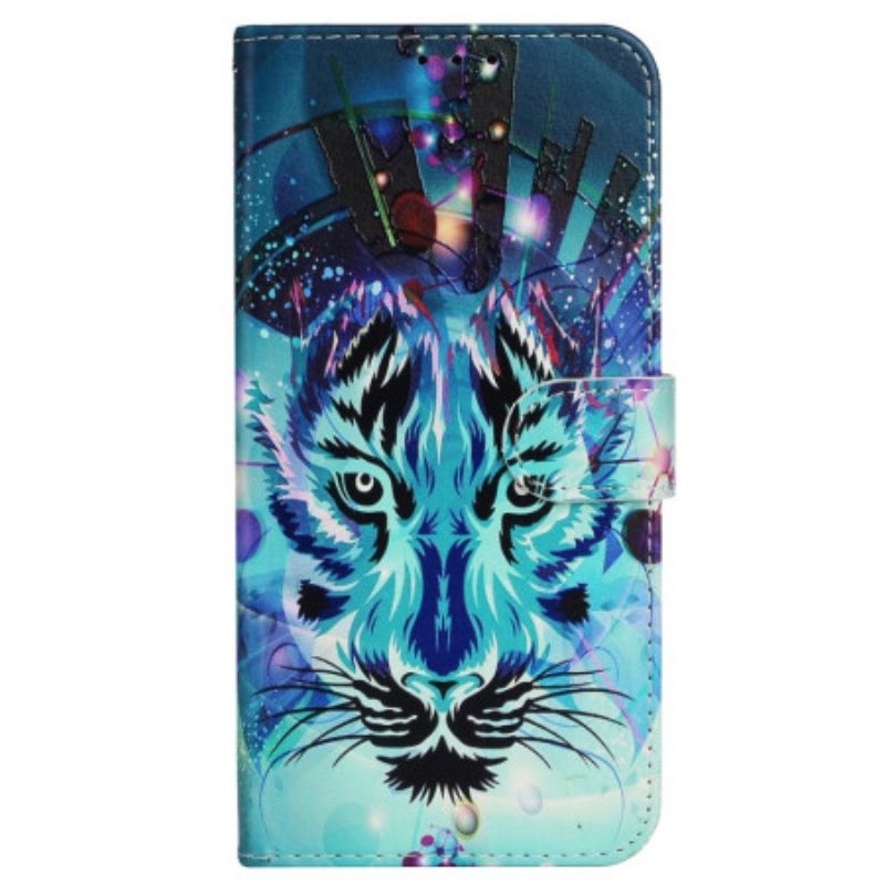 Folio-hoesje iPhone 16 Pro Telefoonhoesje Wolfpatroon Met Riem