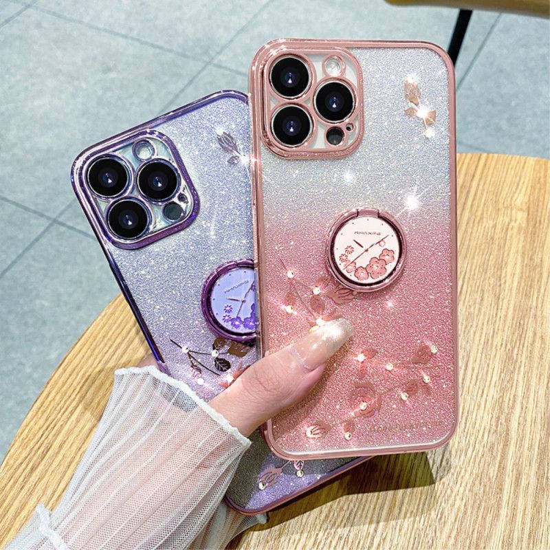 Hoesje iPhone 16 Pro Steunring Met Bloem En Strass Kadem Bescherming Hoesje