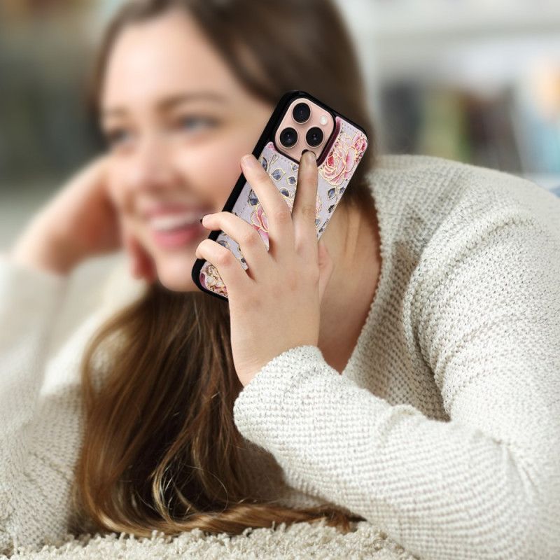 Hoesje Voor iPhone 16 Pro Kaarthouder En Rfid-bescherming Met Bloemen