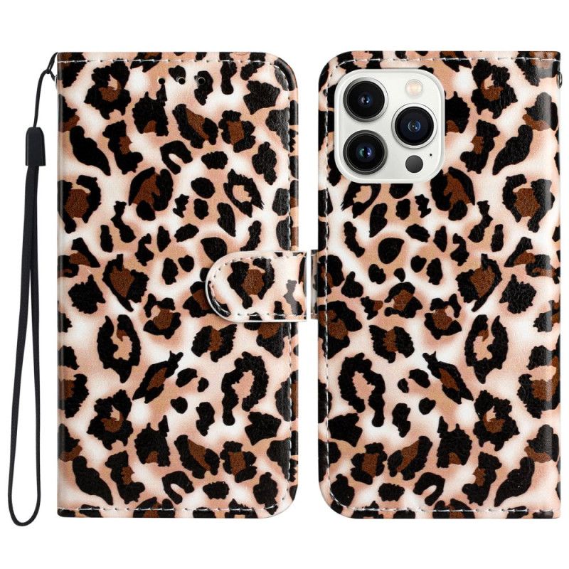 Leren Hoesje iPhone 16 Pro Luipaardpatroon Met Riempje Bescherming Hoesje