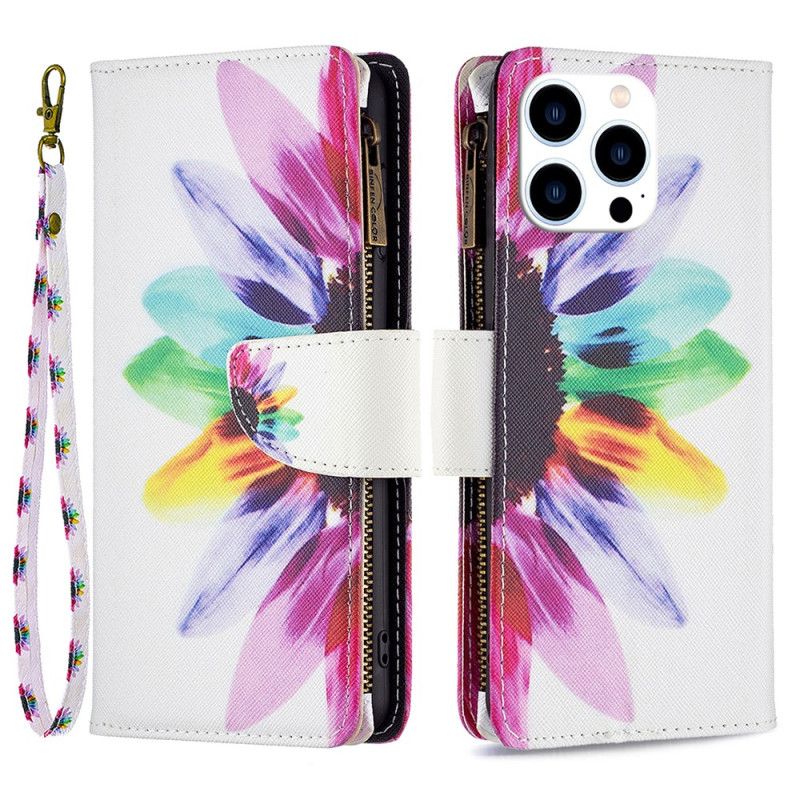 Leren Hoesje iPhone 16 Pro Portemonnee Met Aquarelbloemen Bescherming Hoesje