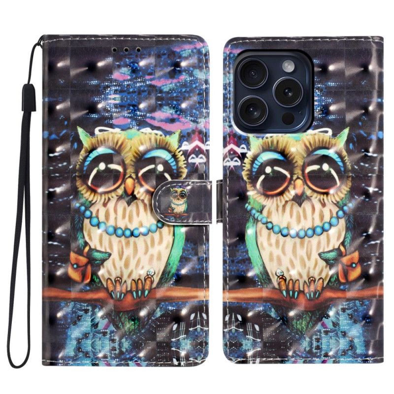 Leren Hoesje iPhone 16 Pro String Uil Bescherming Hoesje