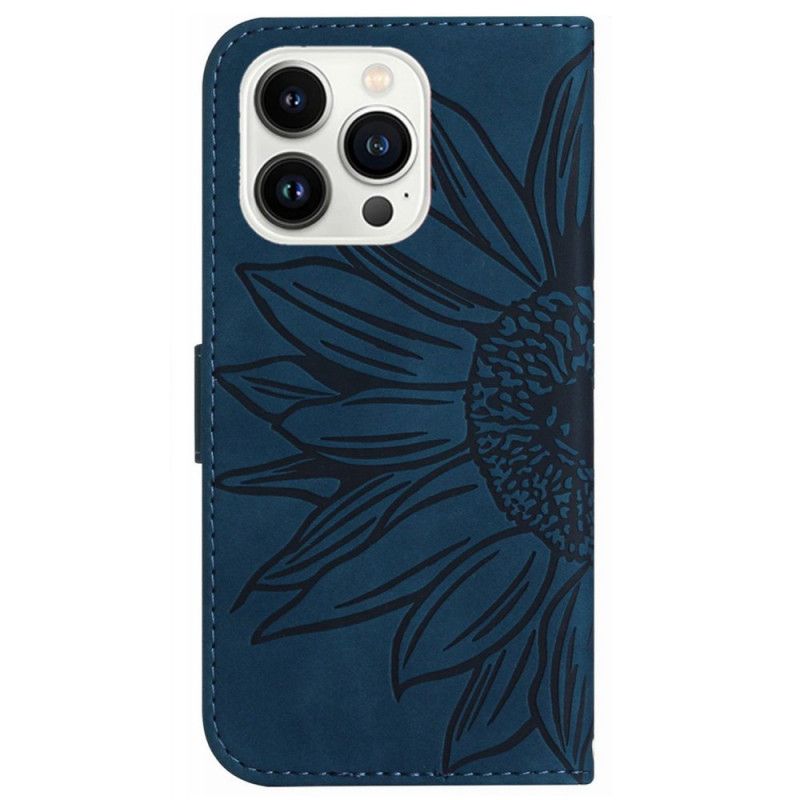 Leren Hoesje iPhone 16 Pro Zonnebloemprint Met Schouderband Bescherming Hoesje