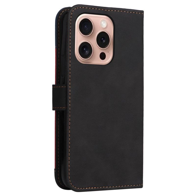 Leren Hoesje Voor iPhone 16 Pro Driekleur Met Riem