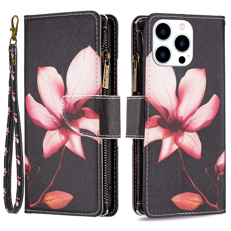 Leren Hoesje Voor iPhone 16 Pro Lotus-portemonnee