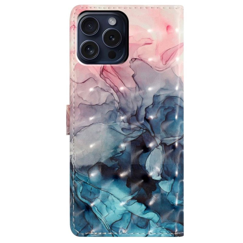 Leren Hoesje Voor iPhone 16 Pro Roze En Blauw Marmer Met Riempje