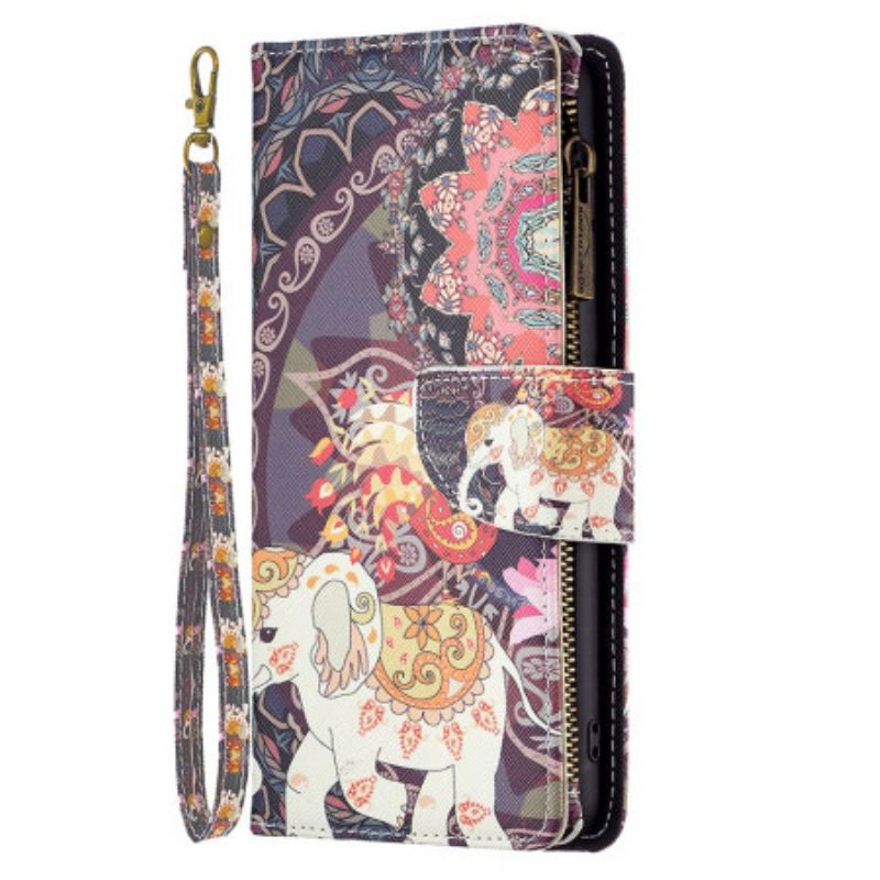 Leren Hoesje Voor iPhone 16 Pro Tribal Olifant Portemonnee