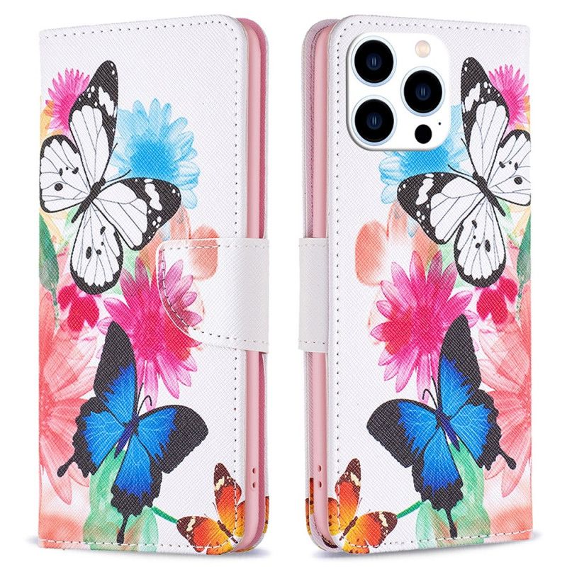 Leren Hoesje Voor iPhone 16 Pro Twee Vlinders