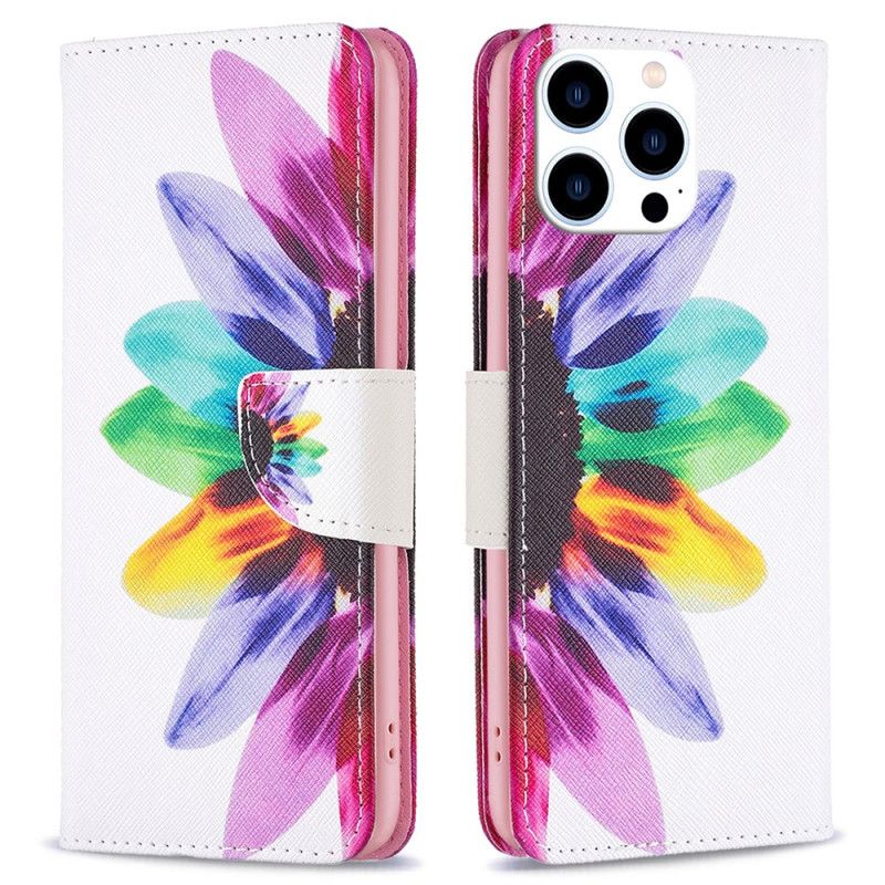 Leren Hoesje Voor iPhone 16 Pro Waterverfbloem