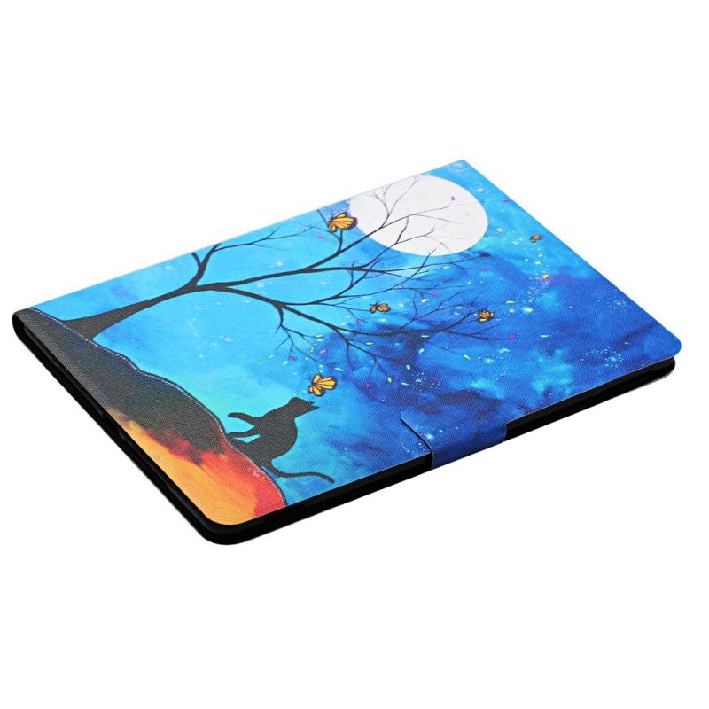 Flip Case Leren Huawei MatePad T 8 Lichtblauw Donkerblauw Boom Met De Maan En De Zon