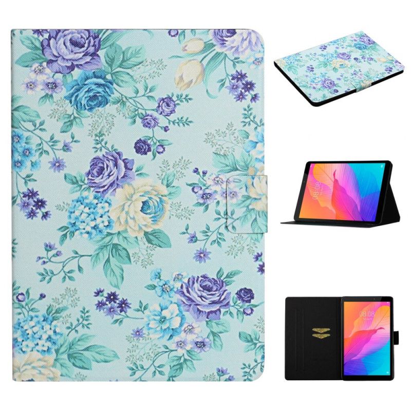 Leren Hoesje voor Huawei MatePad T 8 Wit Zwart Bloemen Bloemen Bloemen