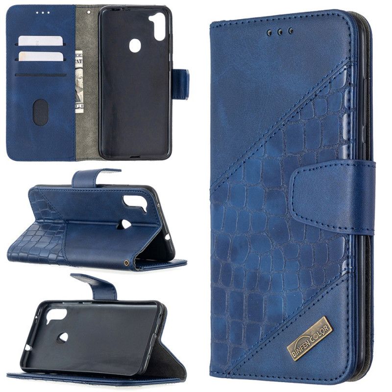 Flip Case Leren Samsung Galaxy M11 Grijs Zwart Klassiek Krokodillenleereffect