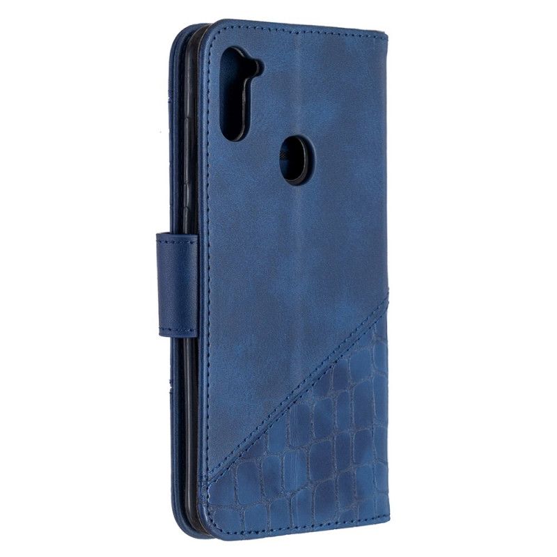 Flip Case Leren Samsung Galaxy M11 Grijs Zwart Klassiek Krokodillenleereffect