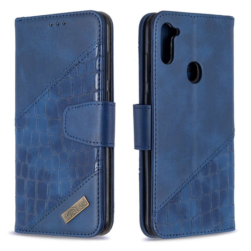 Flip Case Leren Samsung Galaxy M11 Grijs Zwart Klassiek Krokodillenleereffect