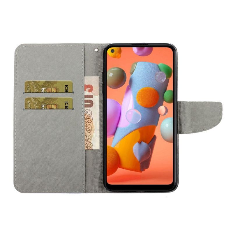 Flip Case Leren Samsung Galaxy M11 Sterren En Pailletten Met Riempje