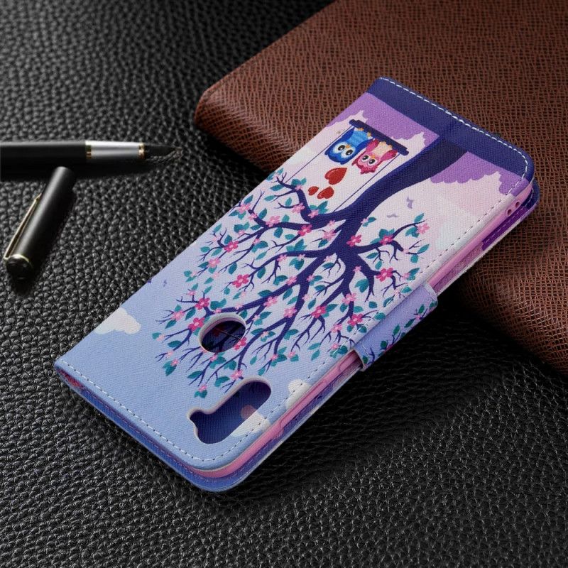 Flip Case Leren Samsung Galaxy M11 Uilen Op De Schommel