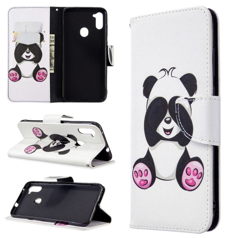 Leren Hoesje Samsung Galaxy M11 Leuke Panda